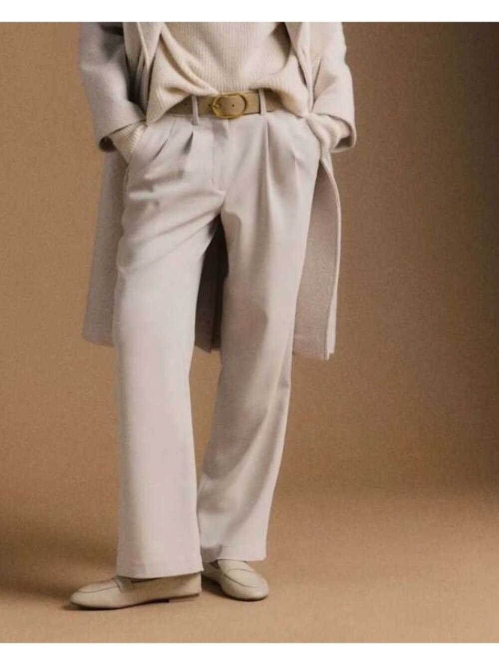 QUINCE pleated crepe wide leg pants in ivory size 0